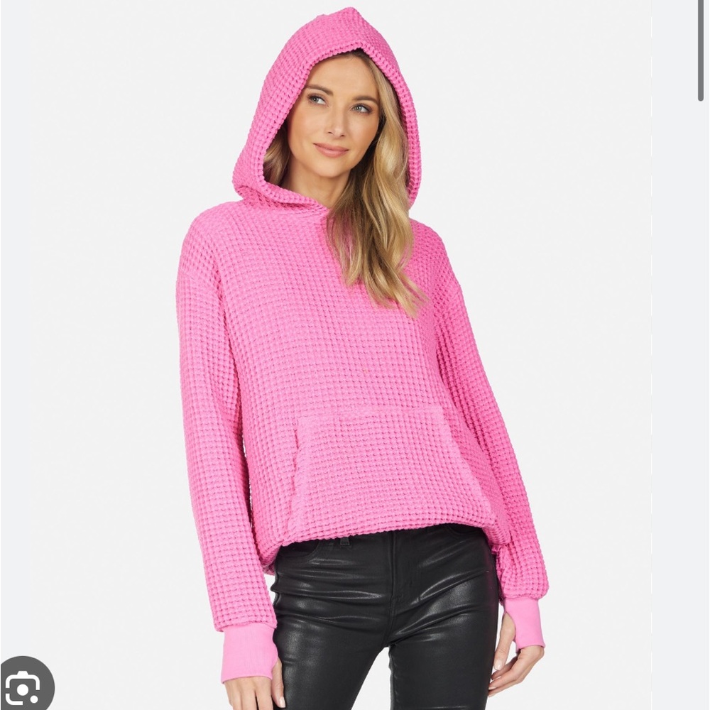 Michael Lauren party pink waffle oversized shaw hoodie sweatshirt